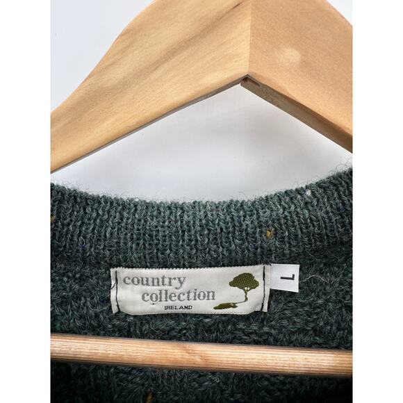 Country Collection Green Crewneck Sweater Unisex Large Wool Ireland Fisherman - Picture 4 of 7